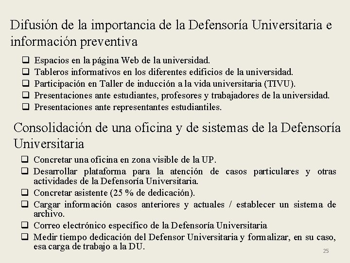 Difusión de la importancia de la Defensoría Universitaria e información preventiva q q q
