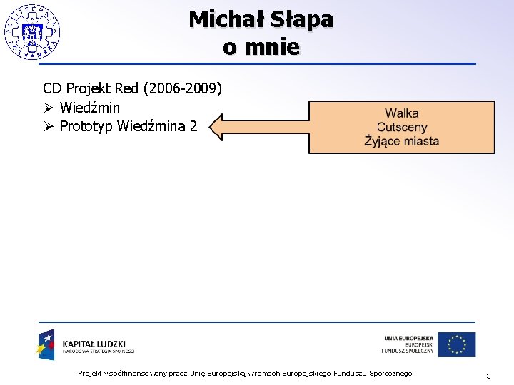 Michał Słapa o mnie CD Projekt Red (2006 -2009) Ø Wiedźmin Ø Prototyp Wiedźmina