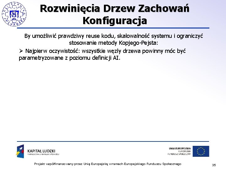 Rozwinięcia Drzew Zachowań Konfiguracja By umożliwić prawdziwy reuse kodu, skalowalność systemu i ograniczyć stosowanie