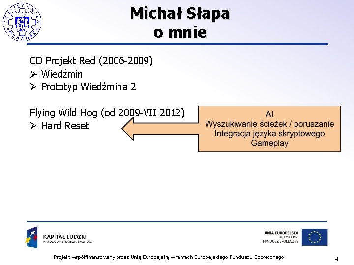 Michał Słapa o mnie CD Projekt Red (2006 -2009) Ø Wiedźmin Ø Prototyp Wiedźmina