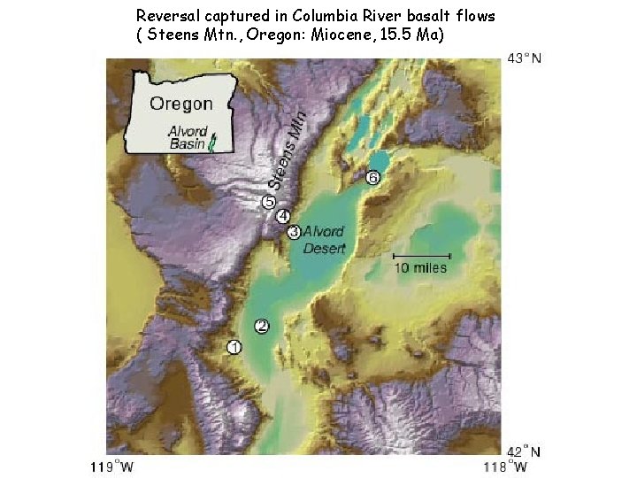 Reversal captured in Columbia River basalt flows ( Steens Mtn. , Oregon: Miocene, 15.