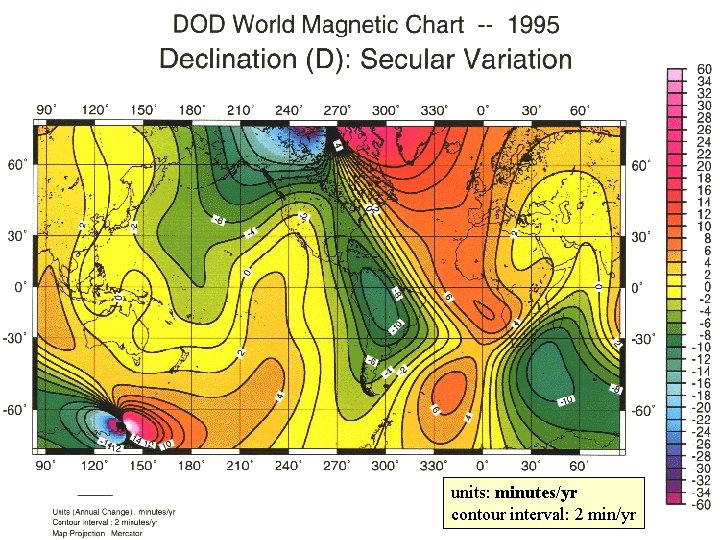 units: minutes/yr contour interval: 2 min/yr 