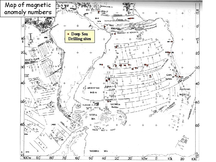 Map of magnetic anomaly numbers Deep Sea Drilling sites 