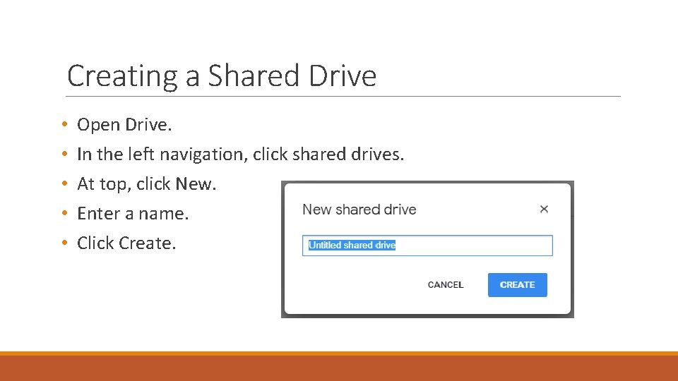 Creating a Shared Drive • • • Open Drive. In the left navigation, click
