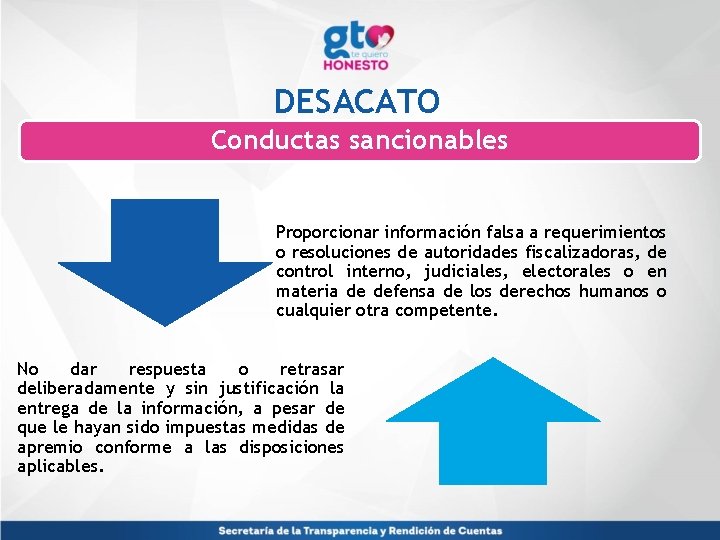 DESACATO Conductas sancionables Proporcionar información falsa a requerimientos o resoluciones de autoridades fiscalizadoras, de