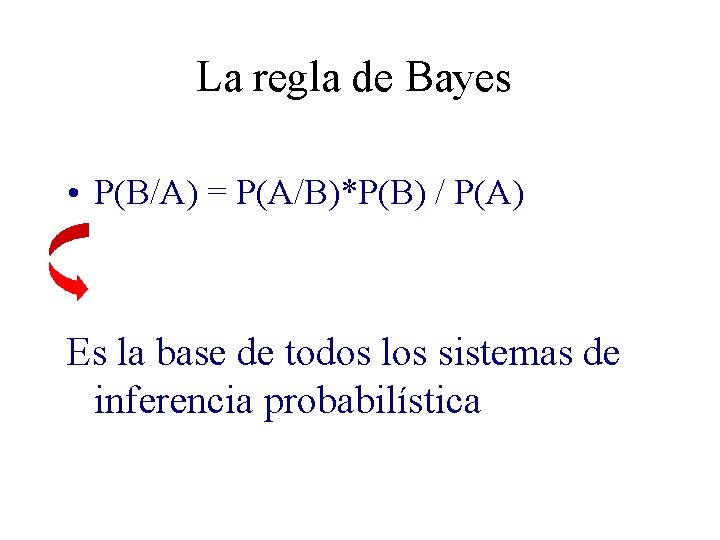 La regla de Bayes • P(B/A) = P(A/B)*P(B) / P(A) Es la base de