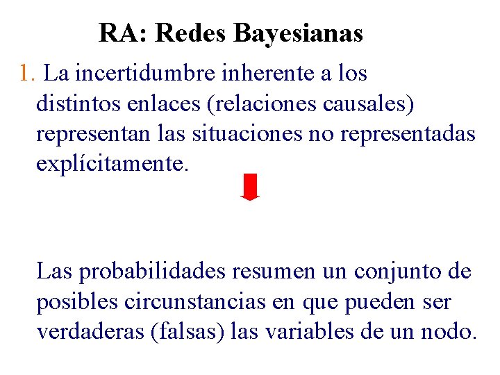 RA: Redes Bayesianas 1. La incertidumbre inherente a los distintos enlaces (relaciones causales) representan
