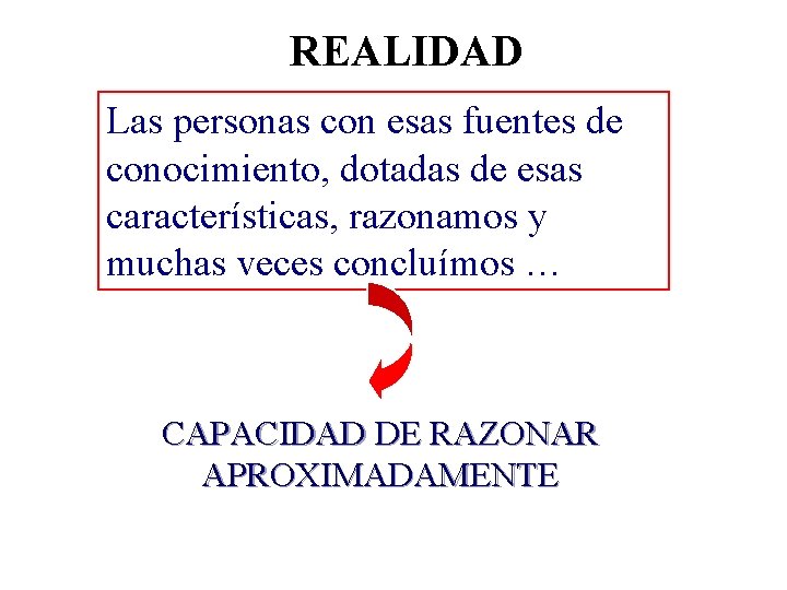 REALIDAD Las personas con esas fuentes de conocimiento, dotadas de esas características, razonamos y