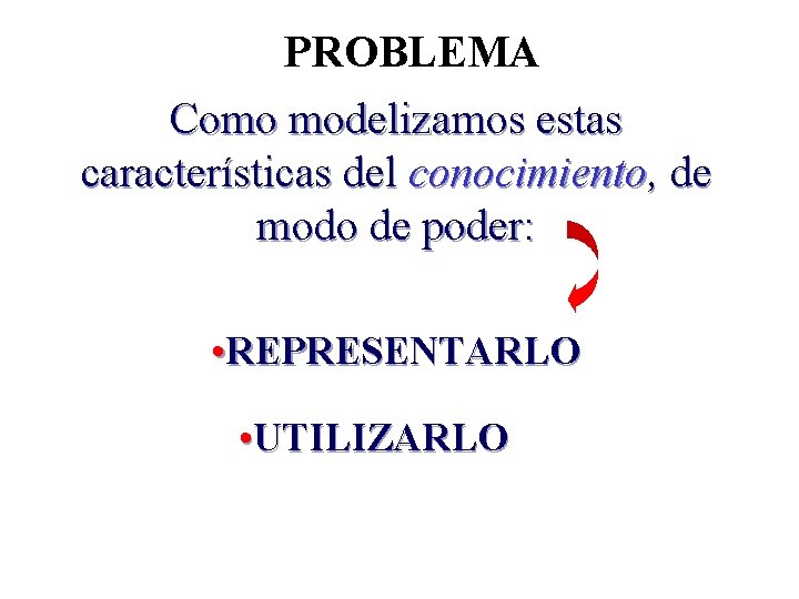 PROBLEMA Como modelizamos estas características del conocimiento, de modo de poder: • REPRESENTARLO •
