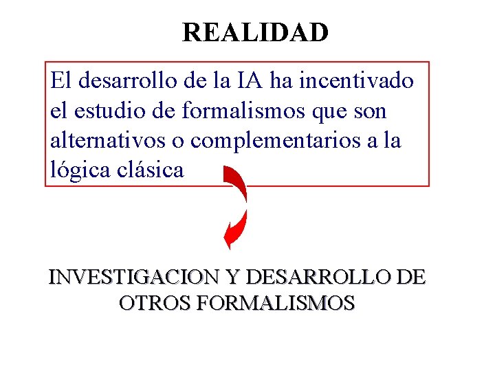REALIDAD El desarrollo de la IA ha incentivado el estudio de formalismos que son