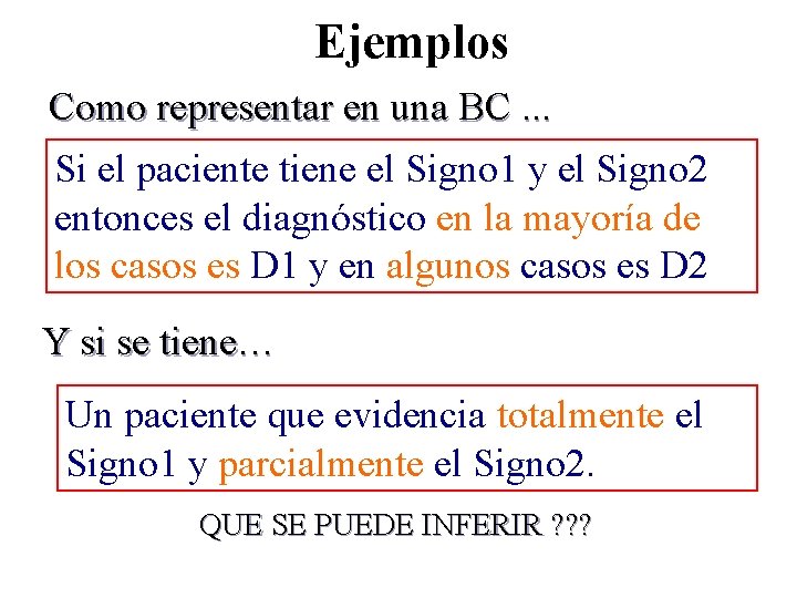 Ejemplos Como representar en una BC. . . Si el paciente tiene el Signo