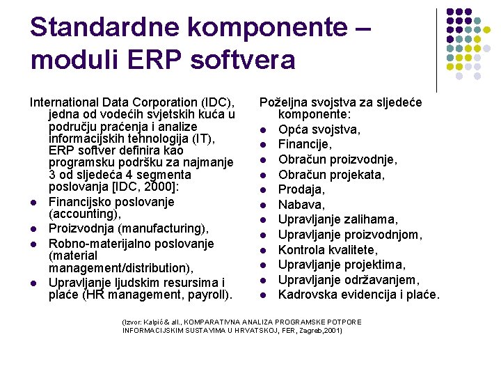 Standardne komponente – moduli ERP softvera International Data Corporation (IDC), jedna od vodećih svjetskih