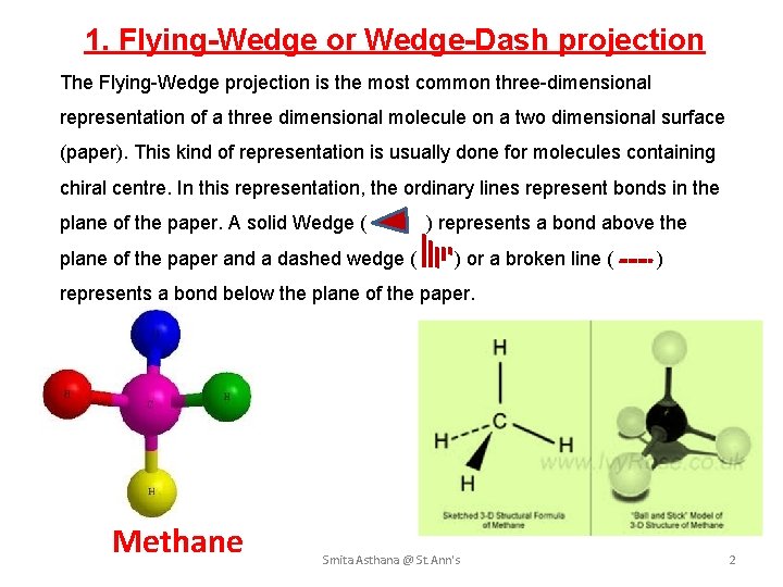 1. Flying-Wedge or Wedge-Dash projection The Flying-Wedge projection is the most common three-dimensional representation