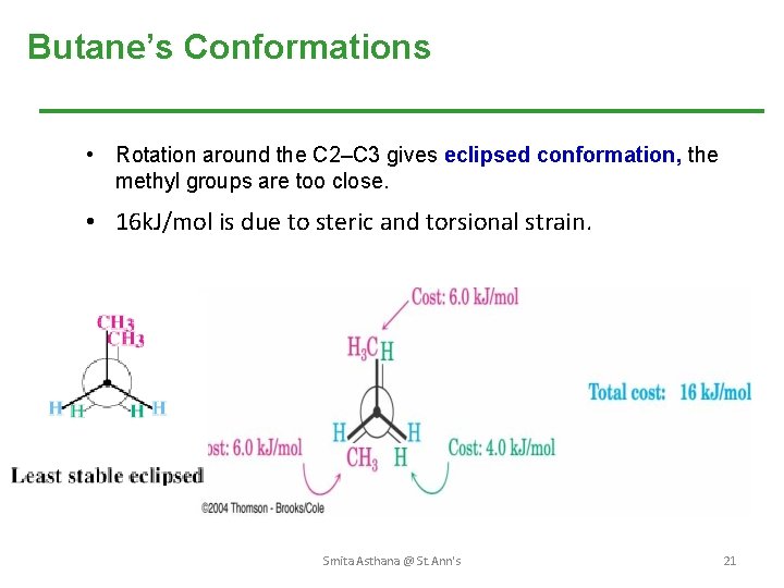 Butane’s Conformations • Rotation around the C 2–C 3 gives eclipsed conformation, the methyl