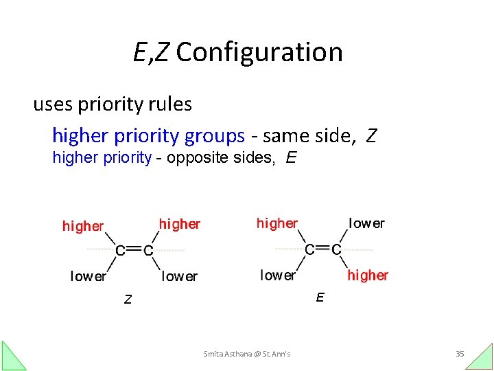E, Z Configuration uses priority rules higher priority groups - same side, Z higher