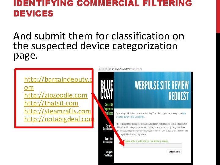 IDENTIFYING COMMERCIAL FILTERING DEVICES And submit them for classification on the suspected device categorization