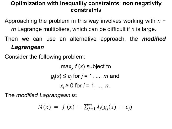Optimization with inequality constraints: non negativity constraints • 