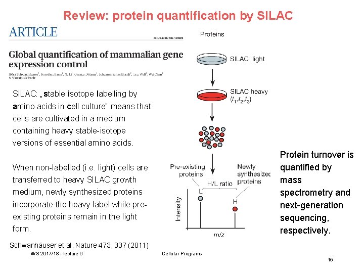 Review: protein quantification by SILAC: „stable isotope labelling by amino acids in cell culture“
