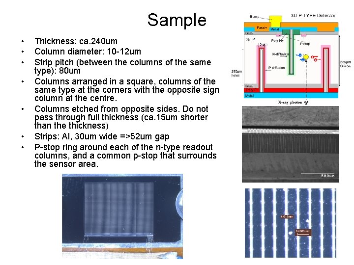 Sample • • Thickness: ca. 240 um Column diameter: 10 -12 um Strip pitch