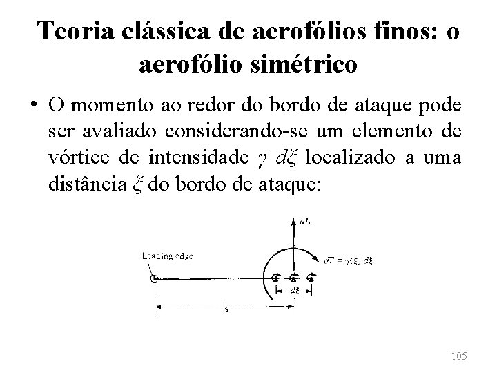 Teoria clássica de aerofólios finos: o aerofólio simétrico • O momento ao redor do