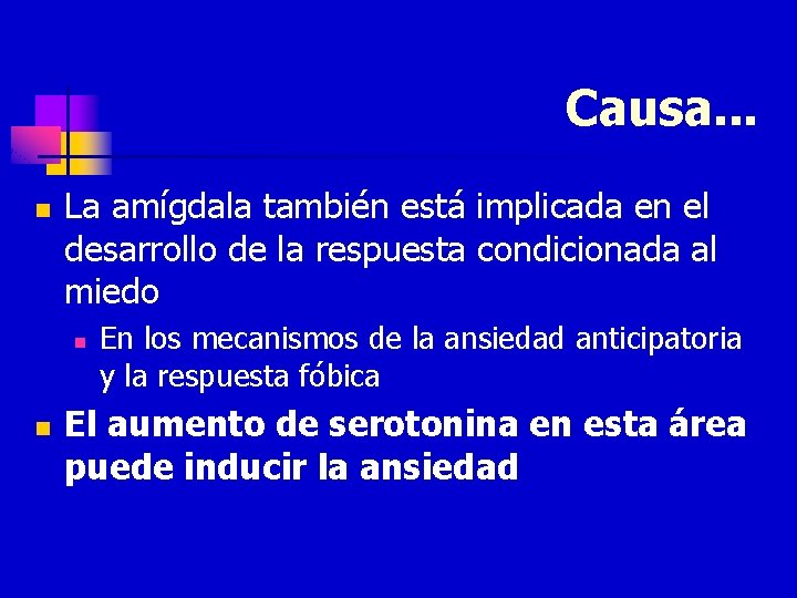 Causa. . . n La amígdala también está implicada en el desarrollo de la