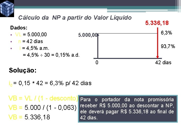 Cálculo da NP a partir do Valor Líquido Dados: • VL = 5. 000,