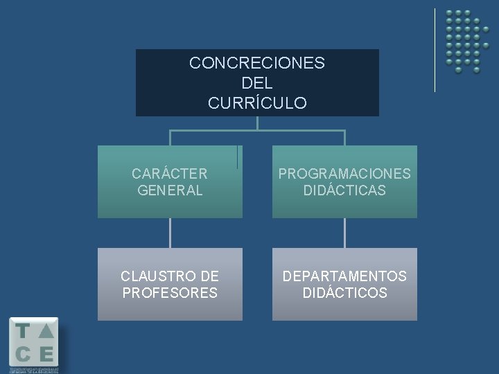 CONCRECIONES DEL CURRÍCULO CARÁCTER GENERAL PROGRAMACIONES DIDÁCTICAS CLAUSTRO DE PROFESORES DEPARTAMENTOS DIDÁCTICOS 