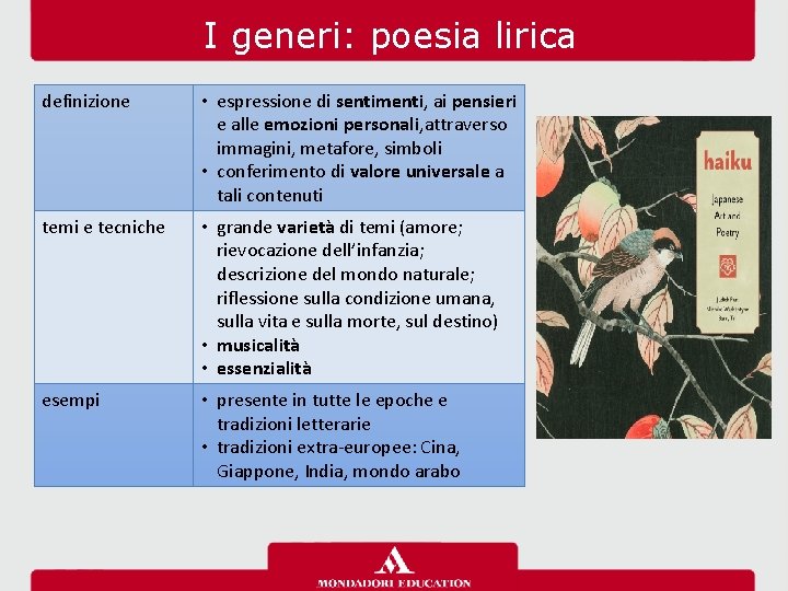 I generi: poesia lirica definizione • espressione di sentimenti, ai pensieri e alle emozioni