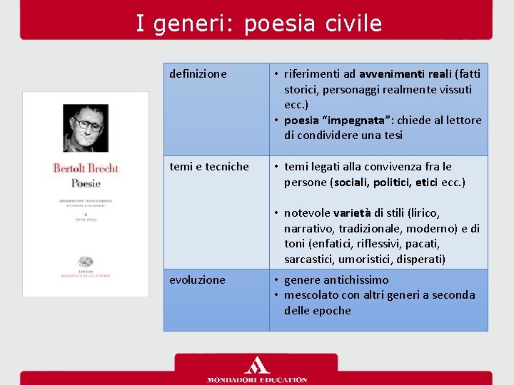 I generi: poesia civile definizione • riferimenti ad avvenimenti reali (fatti storici, personaggi realmente