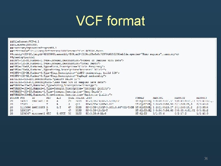 VCF format 36 