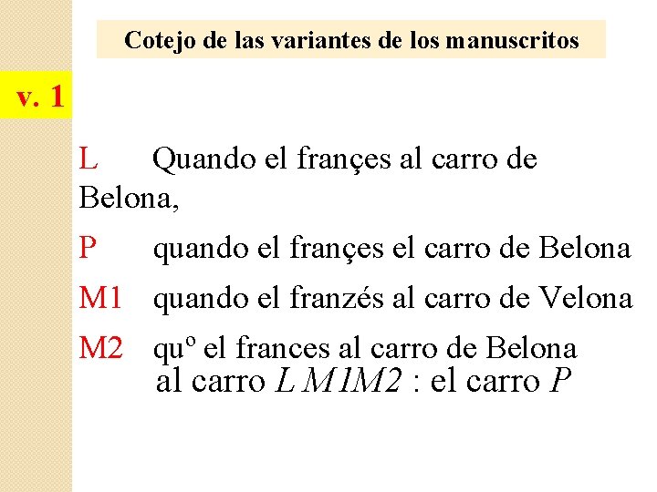 Cotejo de las variantes de los manuscritos v. 1 L Quando el françes al