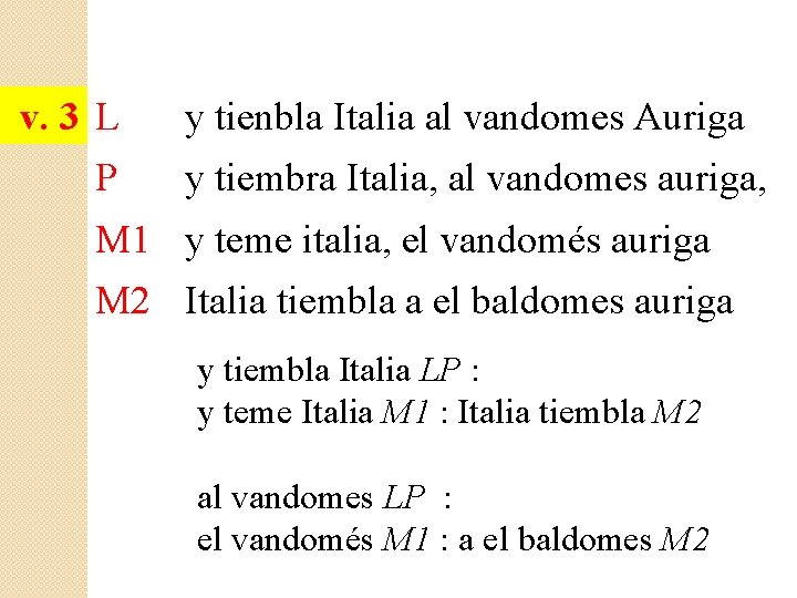 v. 3 L P y tienbla Italia al vandomes Auriga y tiembra Italia, al