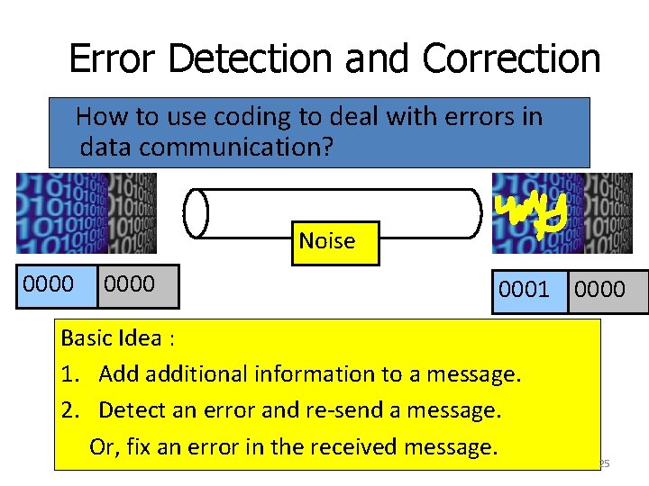 Error Detection and Correction How to use coding to deal with errors in data Error Detection and Correction How to use coding to deal with errors in data