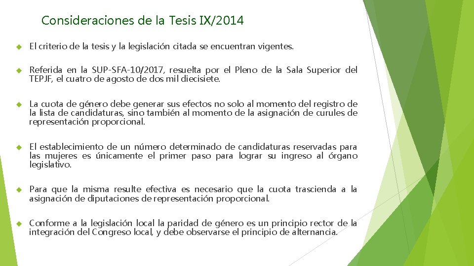 Consideraciones de la Tesis IX/2014 El criterio de la tesis y la legislación citada