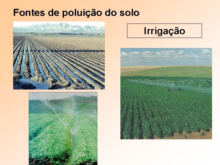 Fontes de poluição do solo Irrigação 