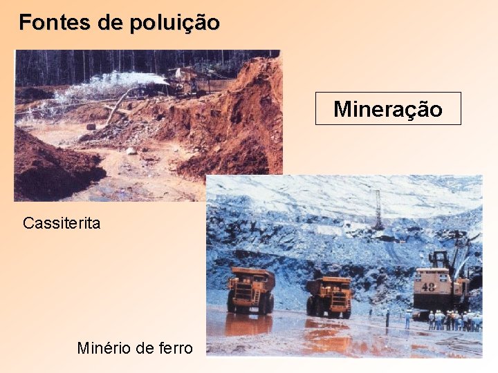 Fontes de poluição Mineração Cassiterita Minério de ferro 