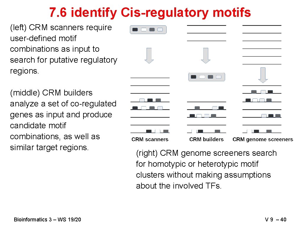 7. 6 identify Cis-regulatory motifs (left) CRM scanners require user-defined motif combinations as input