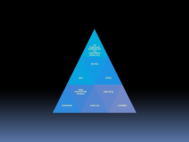 LAS PRINCIPALES ENFERMEDADE S DE TRANSMICION SEXUAL SON HERPES GONORREA SIDA SIFILIS VIRUS DELPAPILOMA