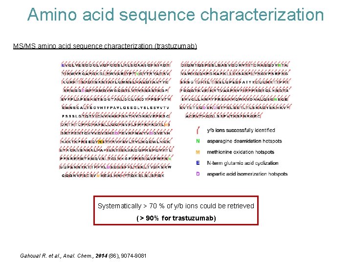 Amino acid sequence characterization MS/MS amino acid sequence characterization (trastuzumab) Systematically > 70 %