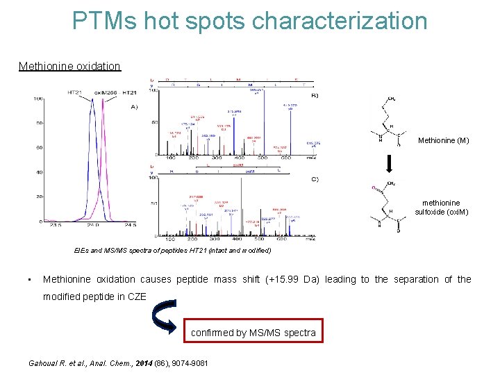 PTMs hot spots characterization Methionine oxidation Methionine (M) methionine sulfoxide (oxi. M) EIEs and