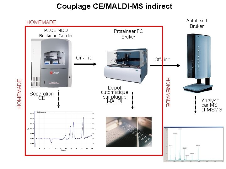 Couplage CE/MALDI-MS indirect Autoflex II Bruker HOMEMADE PACE MDQ Beckman Coulter Proteineer FC Bruker