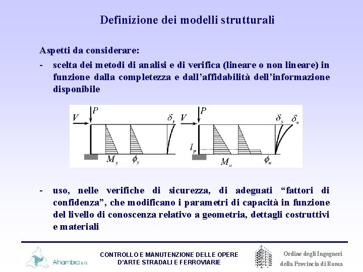 Definizione dei modelli strutturali Aspetti da considerare: - scelta dei metodi di analisi e