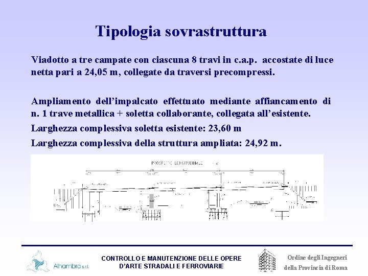 Tipologia sovrastruttura Viadotto a tre campate con ciascuna 8 travi in c. a. p.