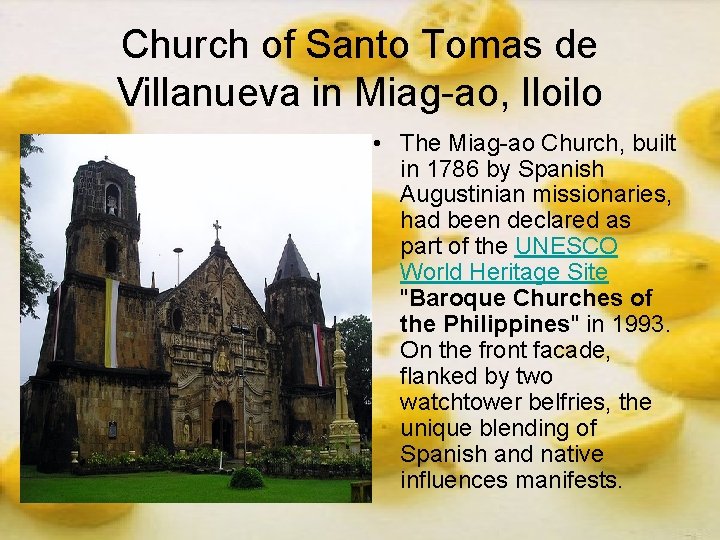 Church of Santo Tomas de Villanueva in Miag-ao, Iloilo • The Miag-ao Church, built Church of Santo Tomas de Villanueva in Miag-ao, Iloilo • The Miag-ao Church, built