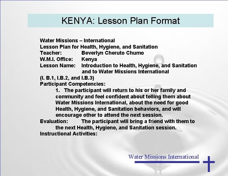 KENYA: Lesson Plan Format Water Missions – International Lesson Plan for Health, Hygiene, and