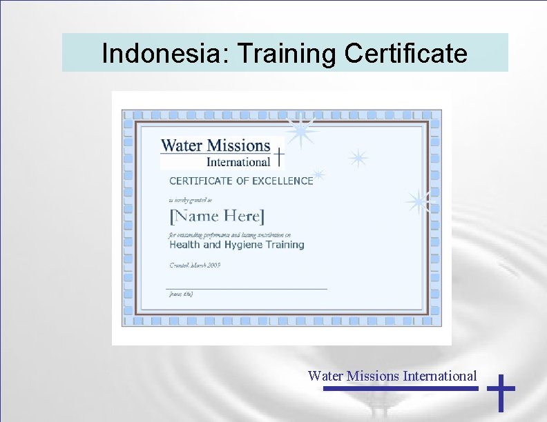 Indonesia: Training Certificate Water Missions International 