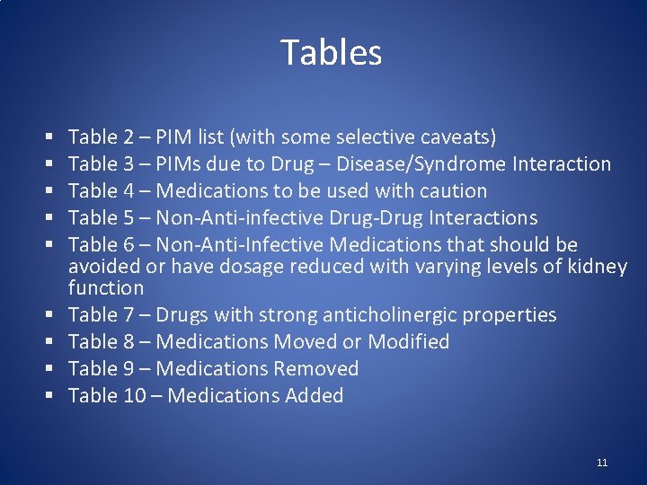 Tables § § § § § Table 2 – PIM list (with some selective