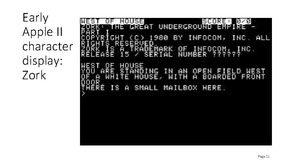 Early Apple II character display: Zork Page 11 
