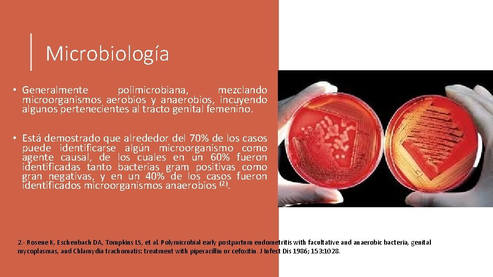 Microbiología • Generalmente polimicrobiana, mezclando microorganismos aerobios y anaerobios, incuyendo algunos pertenecientes al tracto