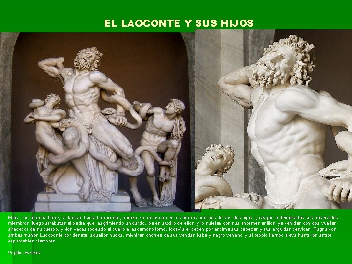 EL LAOCONTE Y SUS HIJOS Ellas, con marcha firme, se lanzan hacia Laocoonte; primero